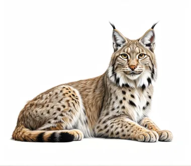 Photoreal thick-coated lynx lying down, icon on white